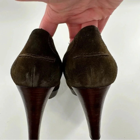 Stuart Weitzman heels size 11 olive green suede penny loafers chunky platforms - Picture 9 of 15